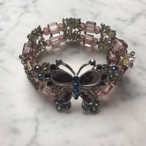 Butterfly Purple Blue Rhinestone Stretchy Bracelet